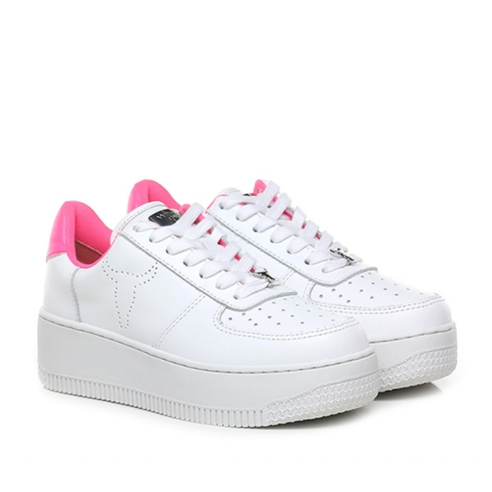 Windsor Smith White Leather Platform Sneakers with Pink Accents